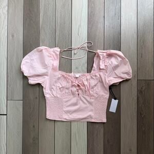 ASTR The Label Blush Pink Puff Sleeve Crop Top NWT Size Large